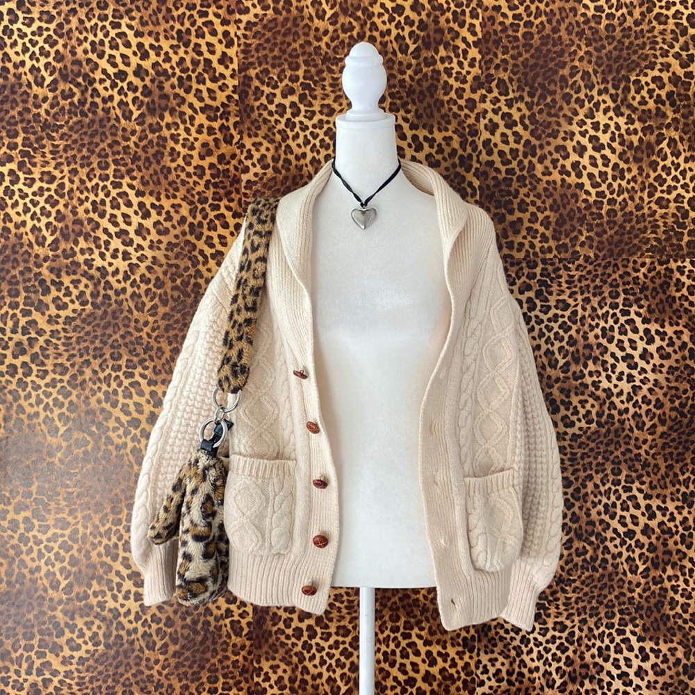 Cream Cable Knit Cardigan Sweater - Unbranded